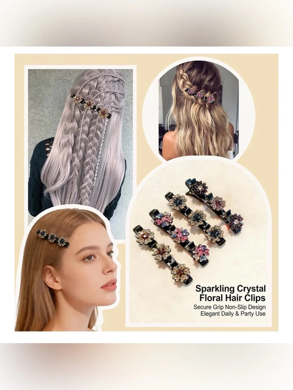 Generic 4PCS Sparkling Crystal Stone Braided Hair Clips in four color